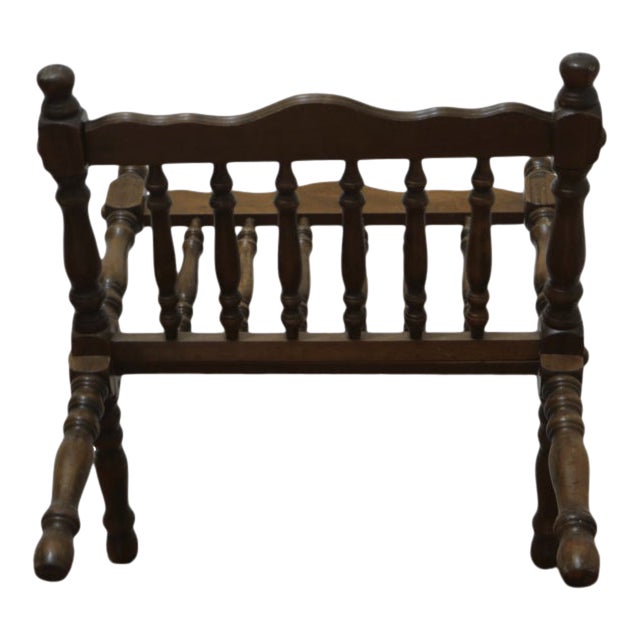 Vintage Walnut Victorian English, American Turned Wood Magazine Rack For Sale