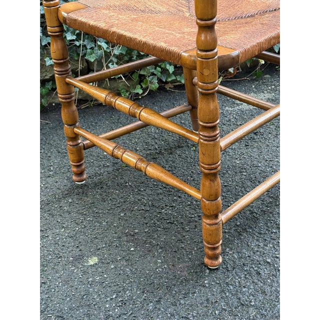 Pair of Rustic English Country Ladder-Back Armchairs With Woven Rush Seats For Sale - Image 11 of 12