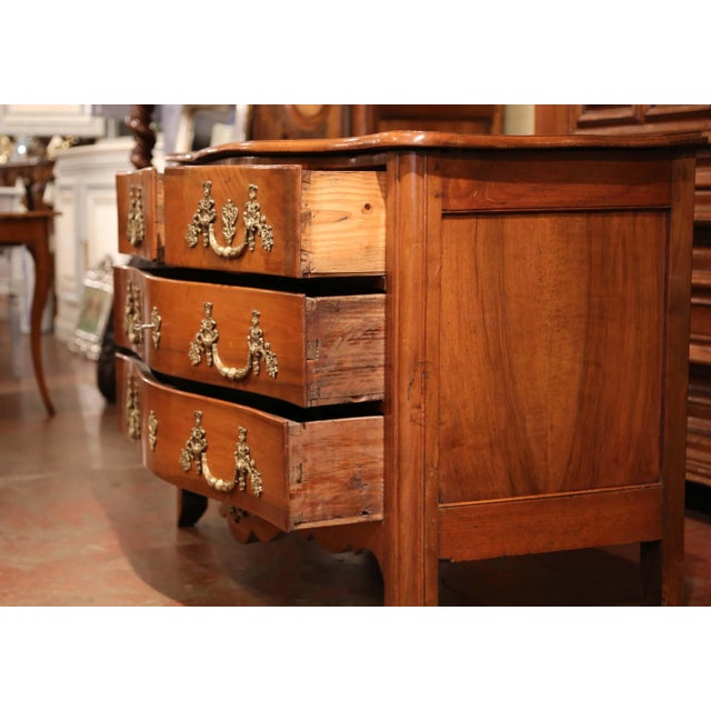 Wood 18th Century French Louis XIV Carved Walnut and Bronze Chest of Drawers For Sale - Image 7 of 10