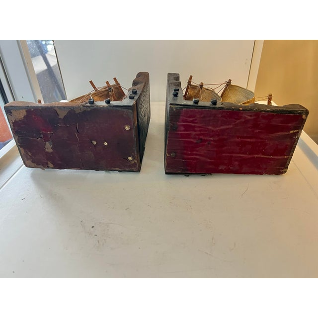 Nautical 1970s Wood Pirate Ship Bookends For Sale - Image 3 of 7