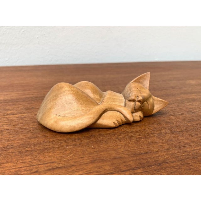 Vintage Wooden Sleeping Lioness Figurine For Sale - Image 9 of 15
