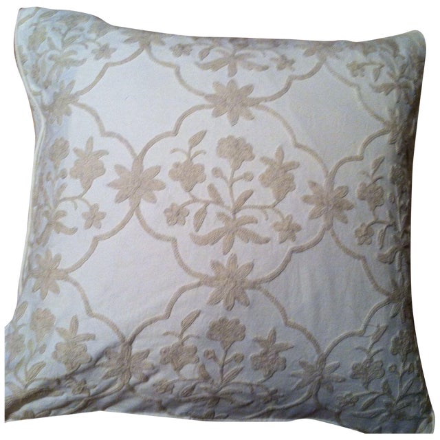 Embroidered Floral Pillows - A Pair For Sale