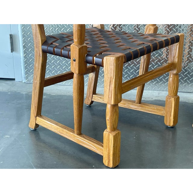 Wood Vintage Mid-Century Ranch Oak Leather Strapped Arm Chairs - A Pair For Sale - Image 7 of 11