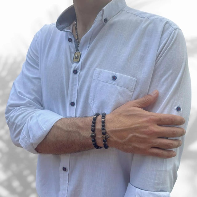 Powerful Lion & Diamond Arrow Black Onyx Bracelet Set For Sale - Image 4 of 7