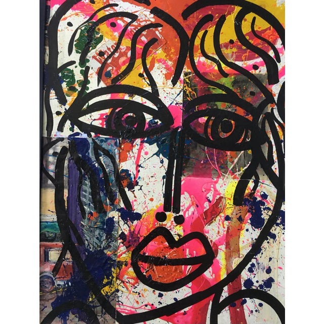 Abstract Peter Keil, Large Abstract Face Mixed-Media Painting, 1980s For Sale - Image 3 of 9