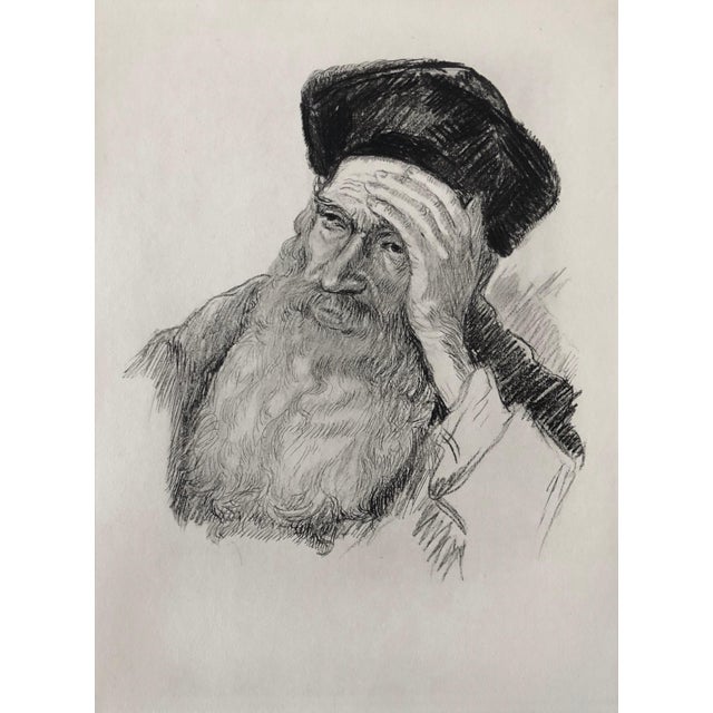 Paul Jeffay, Judaica Jewish Etching Hasidic Rabbi, Gaon, Genius, Vintage Chassidic Art Print, c.1930's For Sale