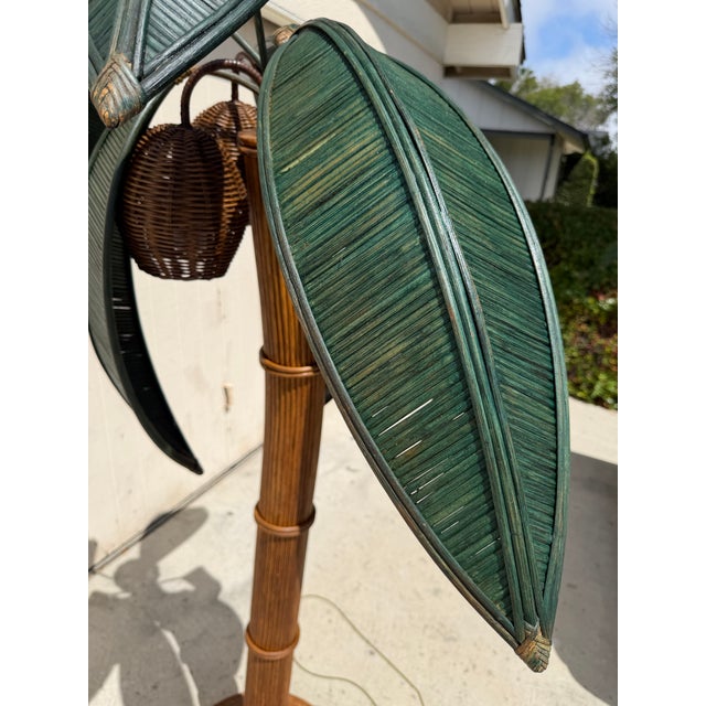 Boho Chic Vintage Pencil Reed Rattan Palm Tree Floor Lamp For Sale - Image 3 of 8