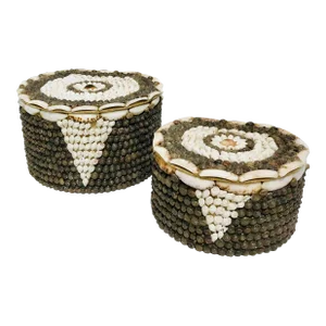 Early 20th Century Antique Handcrafted Cowrie Seashell Nesting Boxes - a Pair