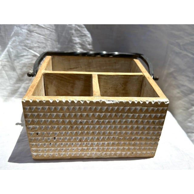 Farmhouse Farmhouse Carved Wood Utensil Holder For Sale - Image 3 of 6