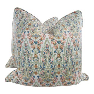 Paisley Floral on Linen 22” Pillows-A Pair For Sale