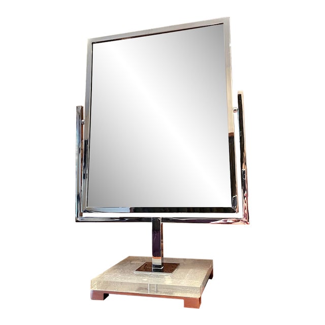 Vintage Charles Hollis Jones Chrome & Lucite Double-Sided Tiltable Vanity Mirror For Sale