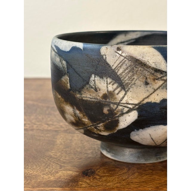 Abstract Vintage 1984 American Studio Pottery Bowl, Signed, Abstract Glaze For Sale - Image 3 of 6
