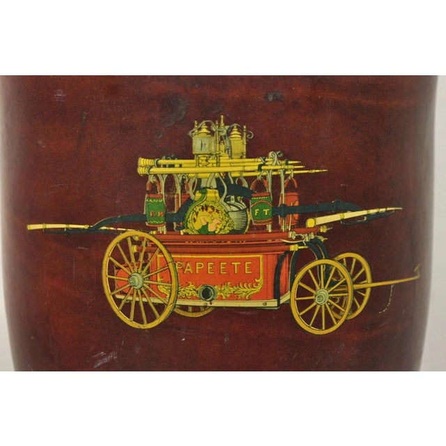 Traditional Vintage Loyal Papeete Firetruck Brown Leather Brass Eagle Handle Bar Ice Bucket For Sale - Image 3 of 11