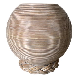 Vintage Coastal Boho Chic Pencil Reed Rattan Dining Table Base For Sale