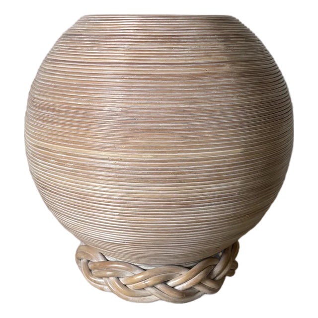 Vintage Coastal Boho Chic Pencil Reed Rattan Dining Table Base For Sale