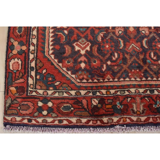 Hamedan Runner 3’4” X 10′ Blue Wool Semi-Antique Tribal Hand-Knotted Rug For Sale - Image 11 of 14