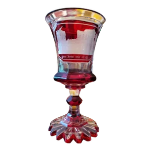 Late 19th Century Antique Bohemian Cut Glass Etched Ruby Large Goblet