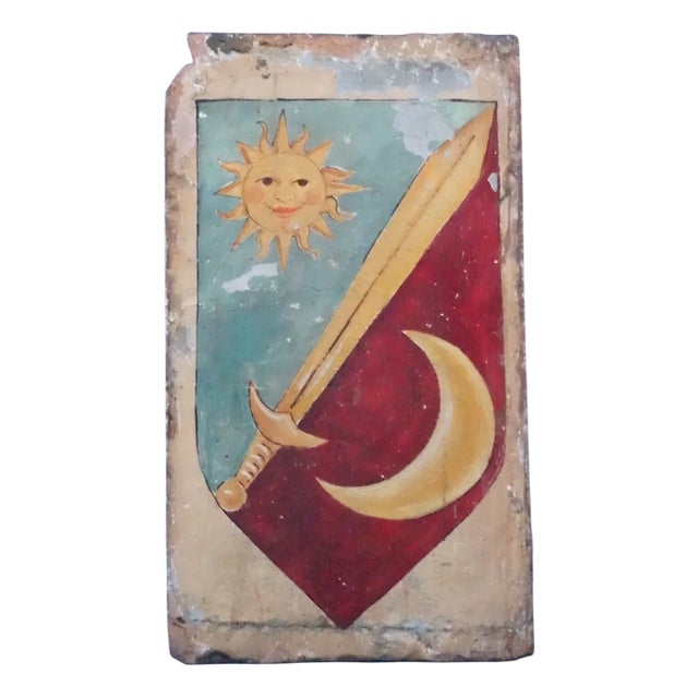16th Century Renaissance Ceramic Tile with Heraldic Coat of Arms with Sun and Moon from the Abbey of Mirasole Milan, Italy For Sale