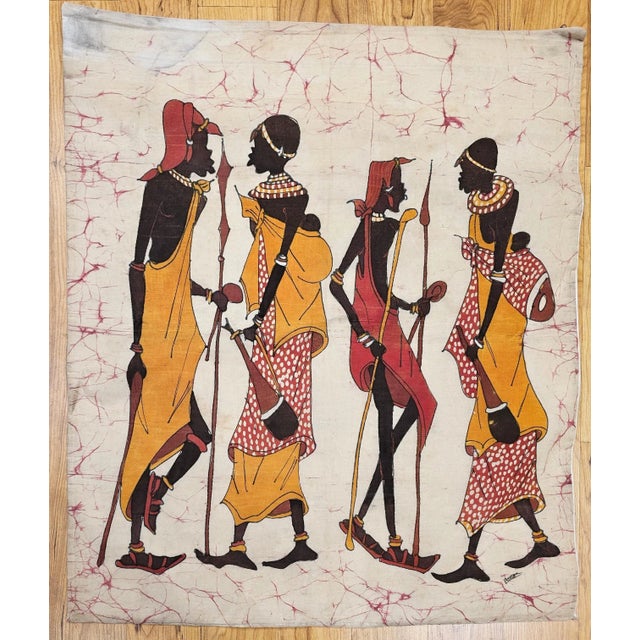 Vintage African Batik Wall Art, Hand Painted Textile Tapestry Wall Art For Sale In Chicago - Image 6 of 12