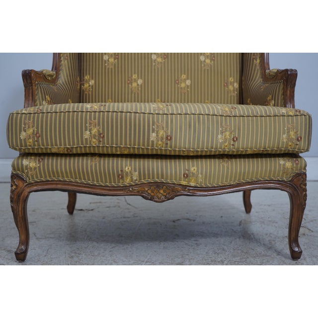 Textile Austoria French Louis XV Wide Seat Bergere Chair W. Ottoman For Sale - Image 7 of 18