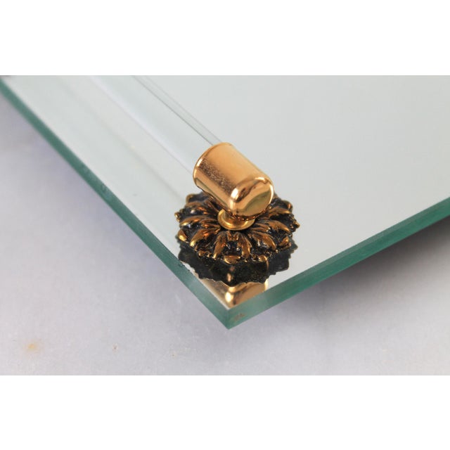 Brass Vintage Rectangular Mirror & Brass Vanity / Perfume Tray For Sale - Image 8 of 9