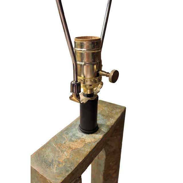 Contemporary Sculptural Slate Open Frame Table Lamp – Organic Modern Architectural Form For Sale - Image 3 of 6