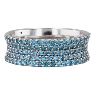 1ctw Pave Blue Diamond Concave Band 18k White Gold Size 7.25 Ring For Sale