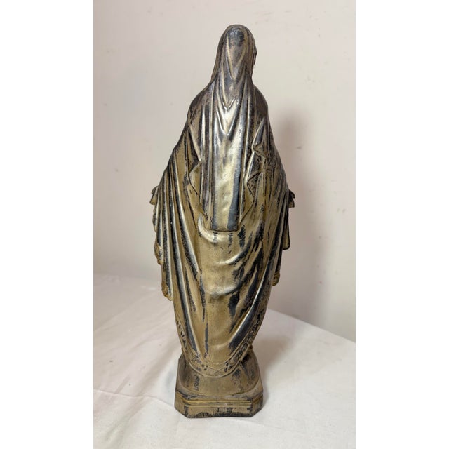 Tall Antique Silver Plate Metal Religious Saint Virgin Mary Statue Sculpture For Sale - Image 9 of 13
