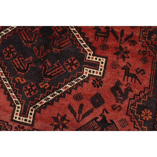 Shiraz Rug 3’6′ X 5′ Red Wool Vintage Tribal Hand-Knotted Oriental Carpet For Sale - Image 4 of 12