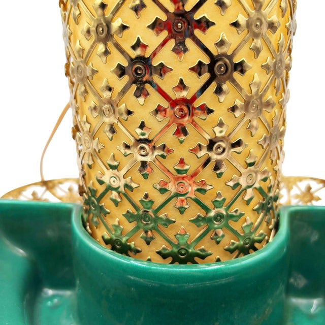 1950s Mid-Century Modern Regancy Brass & Ceramic Tv Lamp & Planter by Sierra Columbia For Sale - Image 9 of 11