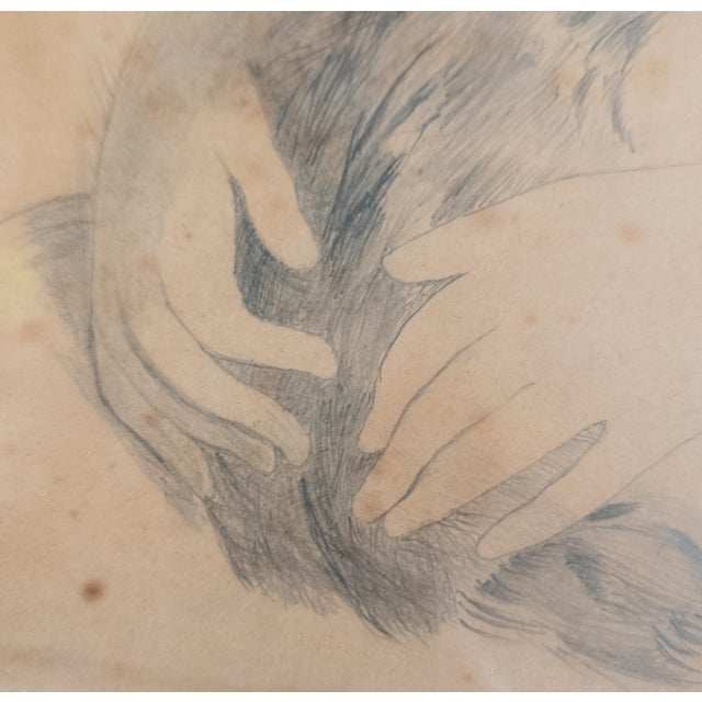 19th Century English or American Pencil Portrait Drawing of a Girl and Her Dog For Sale - Image 11 of 17