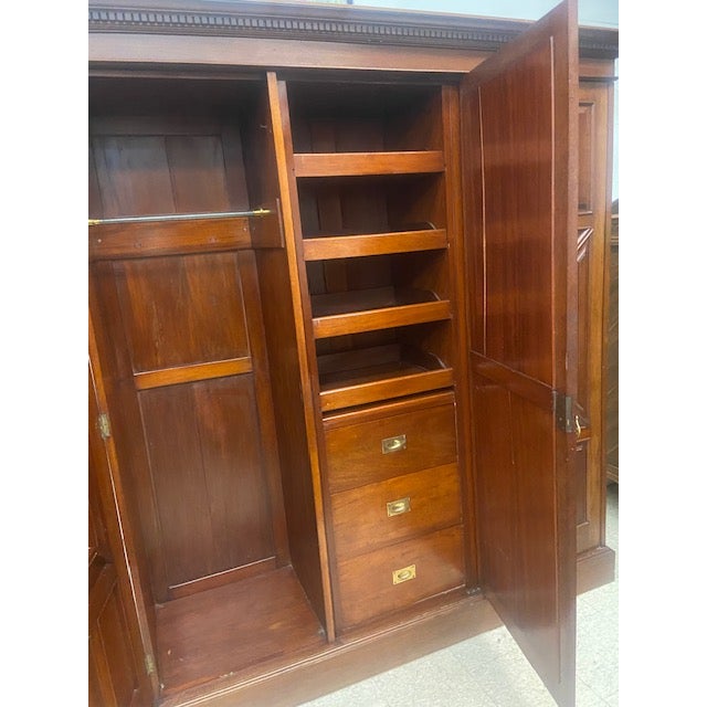 French Large Antique Walnut Triple Wardrobe With Mirror Door 1910s For Sale - Image 3 of 4