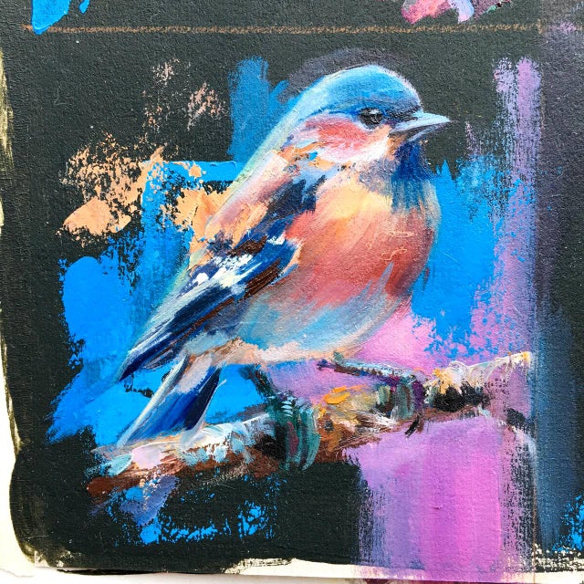 Wood Bird Painting Original Impressionist Oil by Valeriya Serova, Framed For Sale - Image 7 of 11