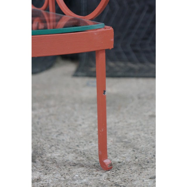 Vintage French Style Red Scrolled Wrought Iron Four-Tier Corner Etagere Stand For Sale - Image 9 of 18