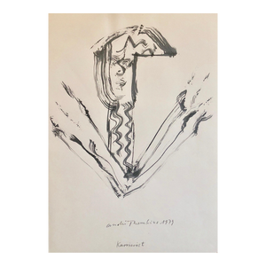 André Thomkins, 70s Modernist Swiss Dada Surrealist Painting Signed Andre Thomkins Brush Drawing, 1979