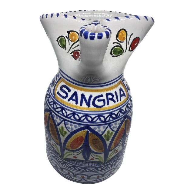 Vintage De La Cal Handpainted Sangria Ceramical Puente Spain Jug For Sale