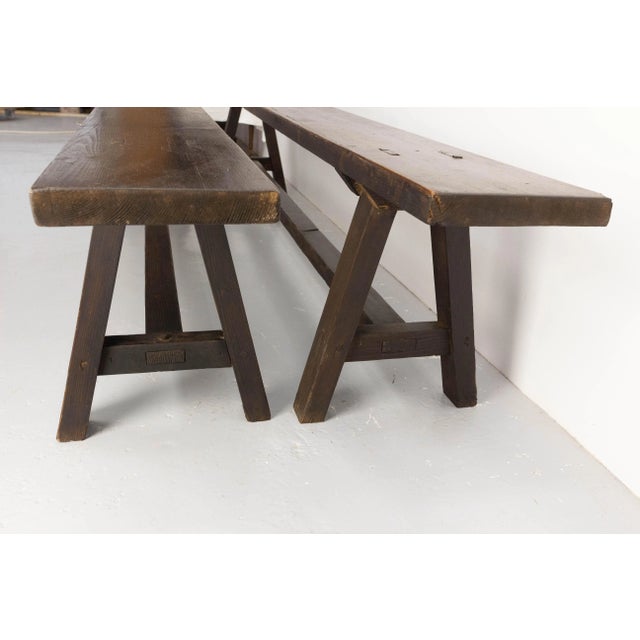 Wood Set of French Antique Style Farmhouse Benches in Solid Pine, 1930s For Sale - Image 7 of 10