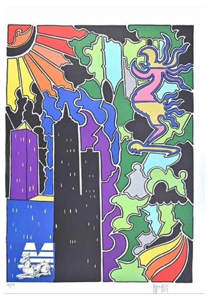 Antonio Cremonese, Abstract Urban Landscape, Lithograph, 1980s