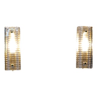 Textured Glass and Brass Model 8971 Wall Lights, Northern Europe, 1970s, Set of 2 For Sale