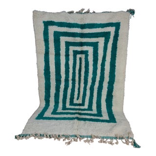Contemporary Teal Green Wool Moroccan Beni Ourain Rug For Sale