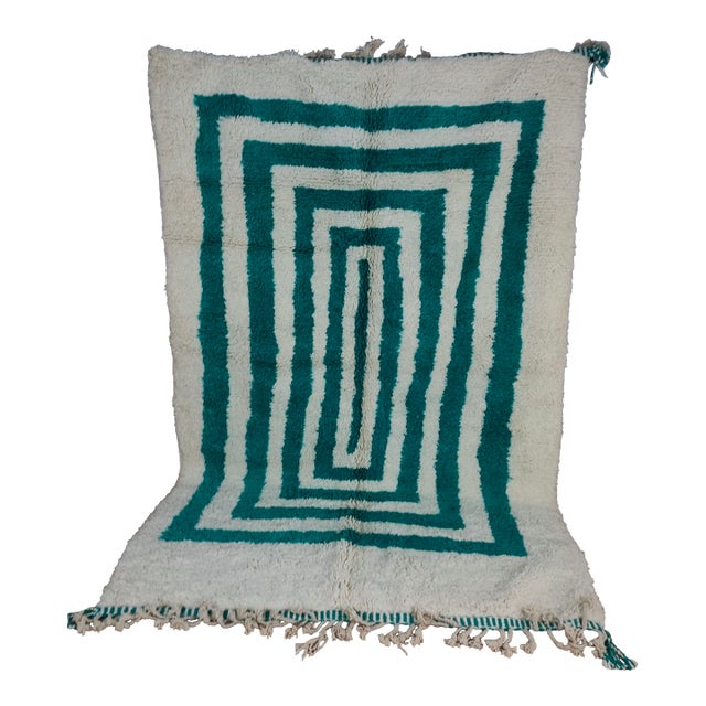Contemporary Teal Green Wool Moroccan Beni Ourain Rug For Sale