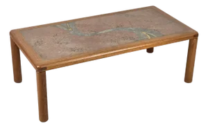 1970s Danish Teak Coffee Table With Tile Top & Brass Accents