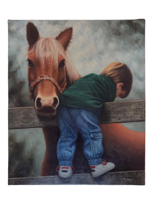 Late 20th Century Signed P. Jones - Child With Pony, Oil on Canvas