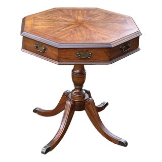 Vintage English Regency Cherry Wood Octagonal Drum Table For Sale