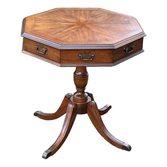 Vintage English Regency Cherry Wood Octagonal Drum Table For Sale