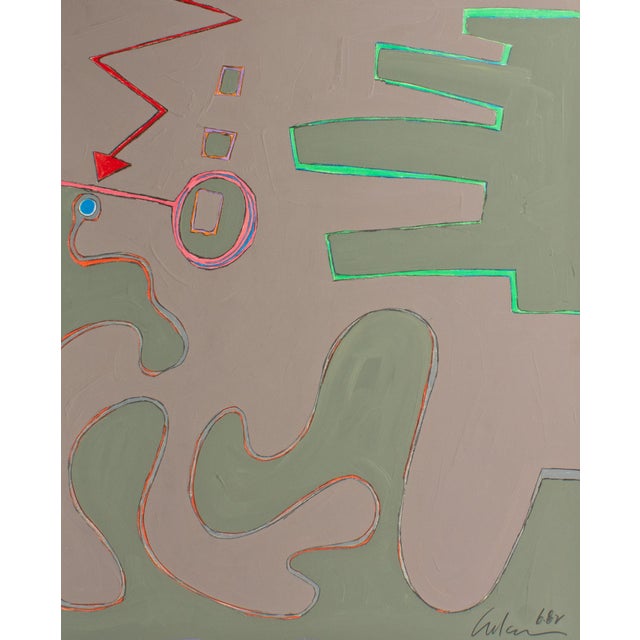 A 1982 abstract mixed media painting by the American artist Harry Hilson (1935-2004). This abstract work features a gray...