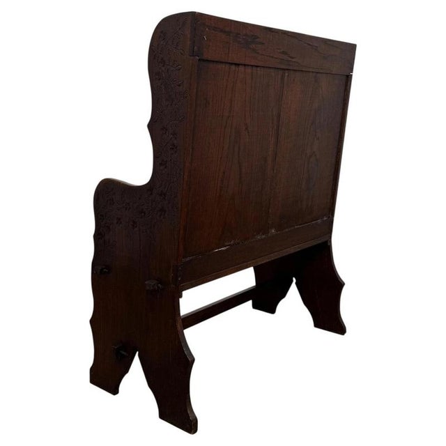 Wood 20th Century Edwardian English Carved Oak Settle Bench, 1890s For Sale - Image 7 of 10