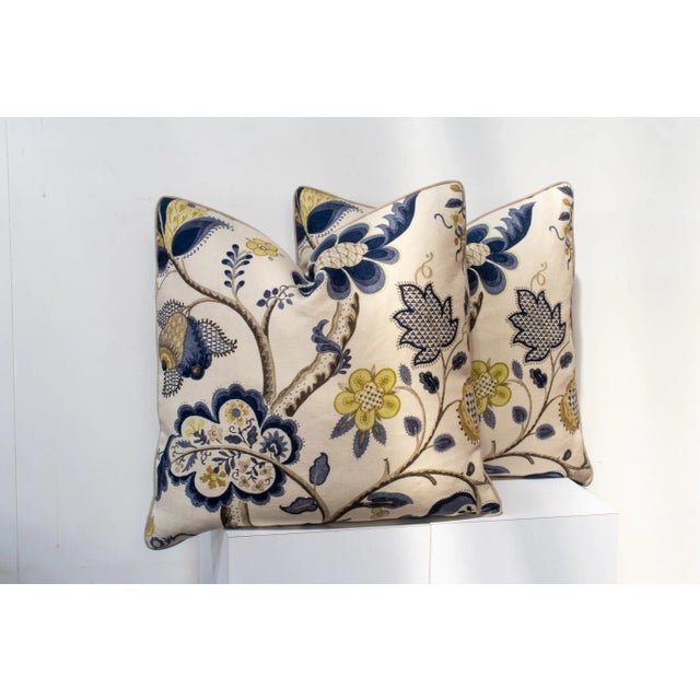 2010s Custom Pair of Linen Floral Print Pillows For Sale - Image 5 of 8
