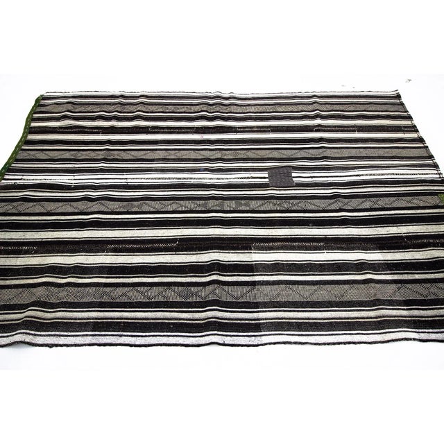 Mid-Century Modern Vintage Black & White Striped Kilim Rug-6'2'x9" For Sale - Image 3 of 7