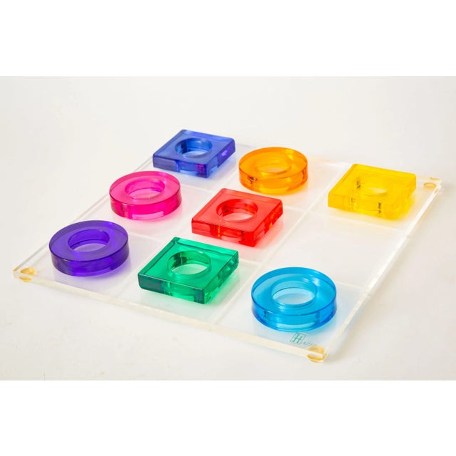 Vintage Haziza Jewel Toned Lucite Tic Tac Toe Set Game Never Used 70's For Sale - Image 13 of 13